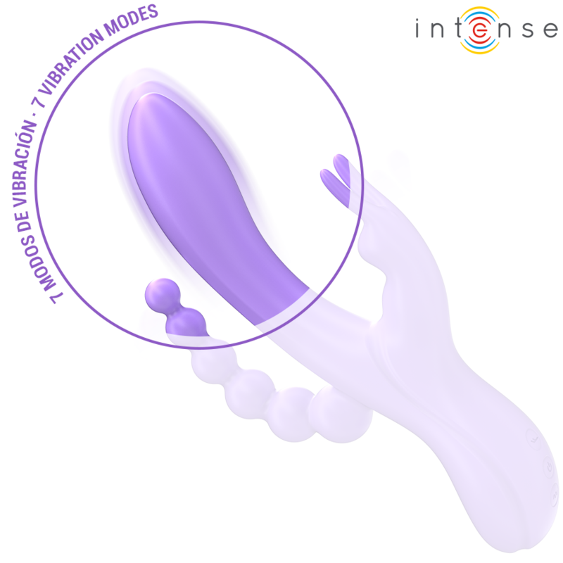 Vibratore triple INTENSE MIKO con coniglio, stimolatore anale e 7 modalità di vibrazione, colore viola, dettaglio dell'oggetto