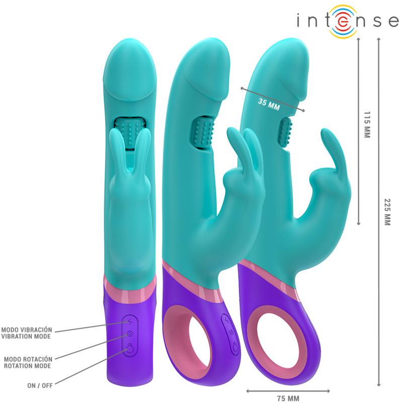 Vibratore rabbit INTENSE Monica con stimolatore G-Spot rotante, colore blu, design ergonomico e stimolante per il piacere femminile