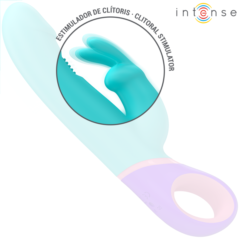Vibratore rabbit blu INTENSE FUN Monica con stimolatore G-spot rotante, design elegante e funzionale per il piacere.