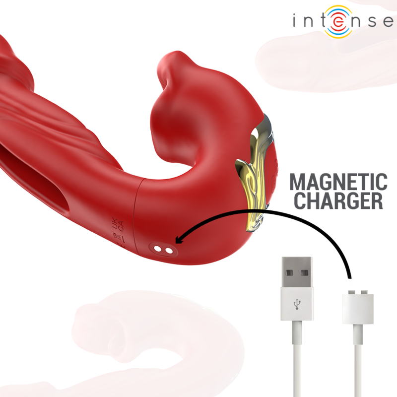 Vibratore doppio INTENSE NATHY con bocca stimolante rosso, design multifunzione e materiali di alta qualità.