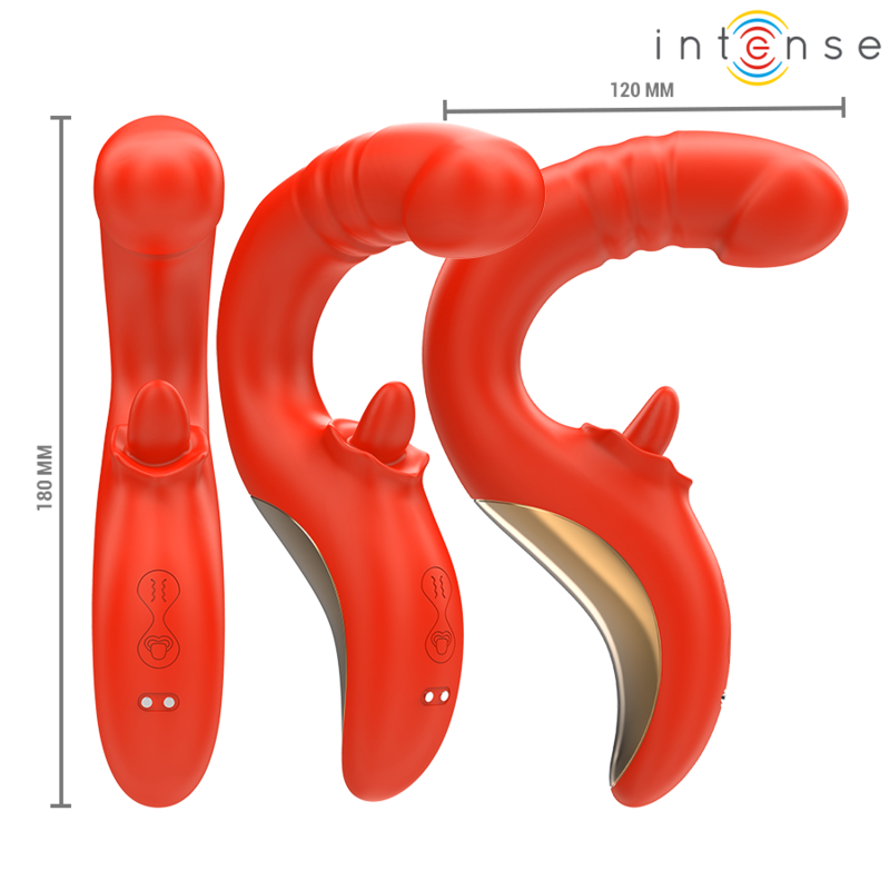 Vibratore e stimolatore a forma di U rosso della linea INTENSE di INTENSE FUN, design ergonomico e colori vibranti