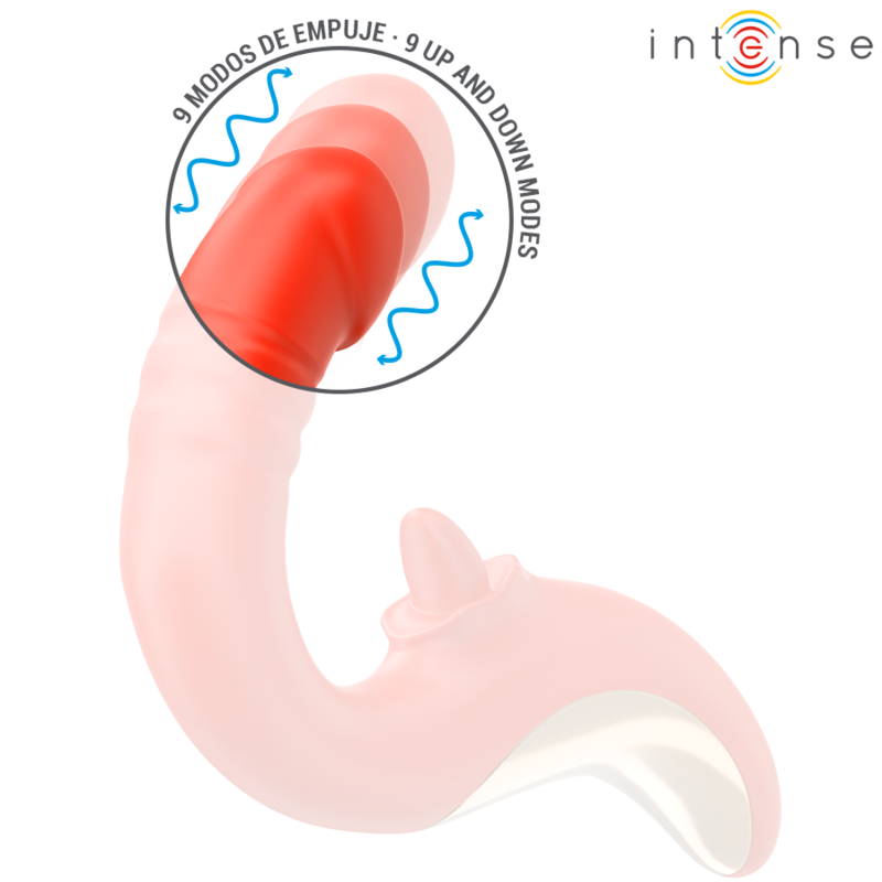 Vibratore e stimolatore a forma di U rosso di INTENSE FUN, design ergonomico e elegante per il piacere.