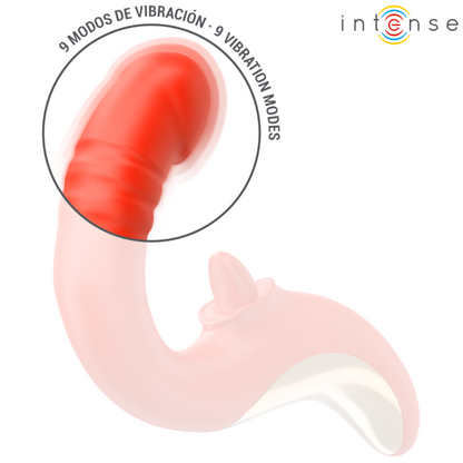 Vibratore e stimolatore a forma di U rosso INTENSE FUN, design ergonomico e dettagli realistici.