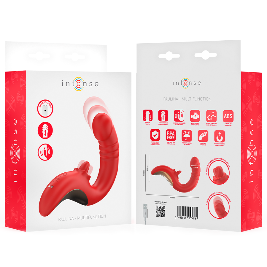 Vibratore e stimolatore a forma di U rosso INTENSE FUN, design ergonomico e dettagli stimolanti.