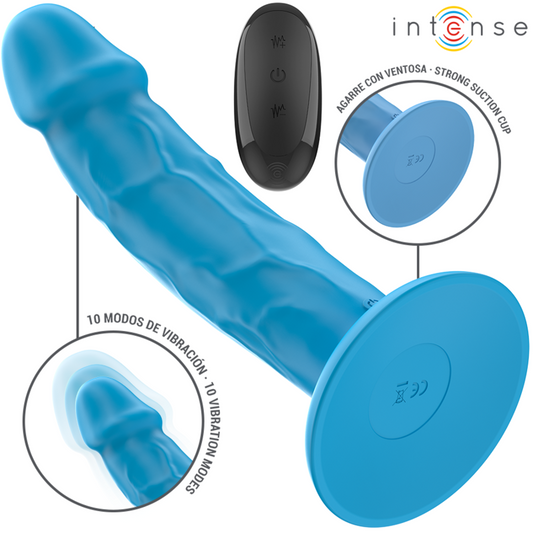 Vibratore realistico INTENSE Phoebe blu con 10 vibrazioni e telecomando, prodotto della linea INTENSE FUN.