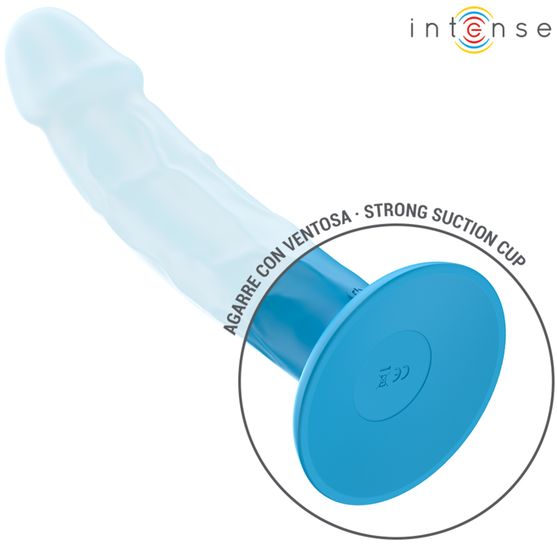 Vibratore realistico INTENSE Phoebe con telecomando blu, 10 vibrazioni, design dettagliato, marca INTENSE FUN.
