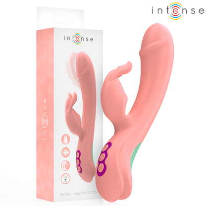 Vibratore a coniglio rosa INTENSE Rachel con 5 modalità di vibrazione, design ergonomico e dettagli realistici.