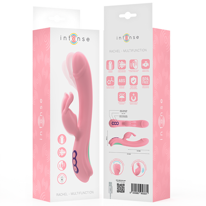 Vibratore rosa INTENSE Rachel Rabbit con 5 funzioni di vibrazione, design ergonomico e dettagli in morbido silicone.