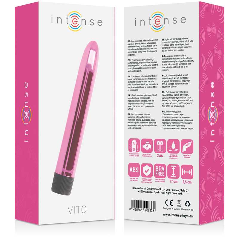 Vibratore rosa INTENSE FUN INTENSE, design ergonomico e dettagli vibranti, visibile in primo piano su sfondo neutro.
