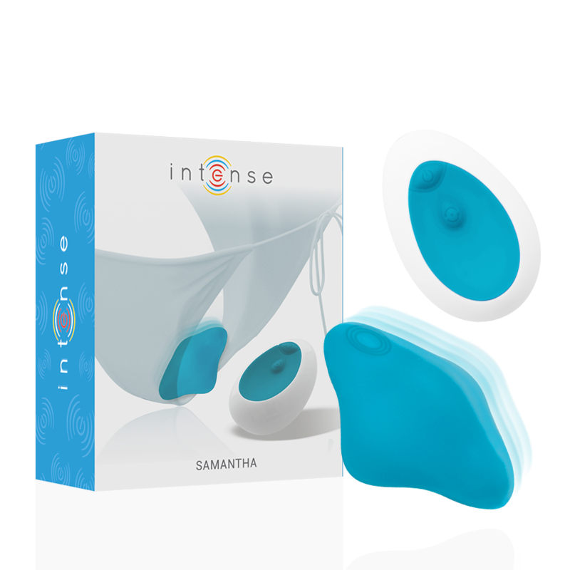 Perizoma INTENSE SAMANTHA con telecomando blu, intimo femminile in tessuto morbido, colore blu intenso.