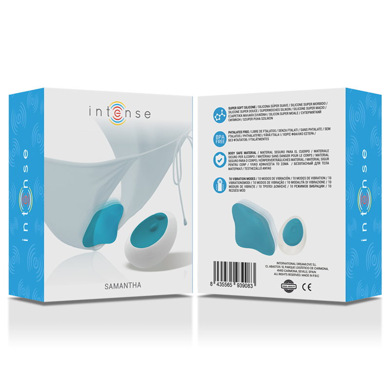 Slip intimo femminile INTENSE Samantha Pantie con controllo remoto blu, tessuto morbido e design elegante.