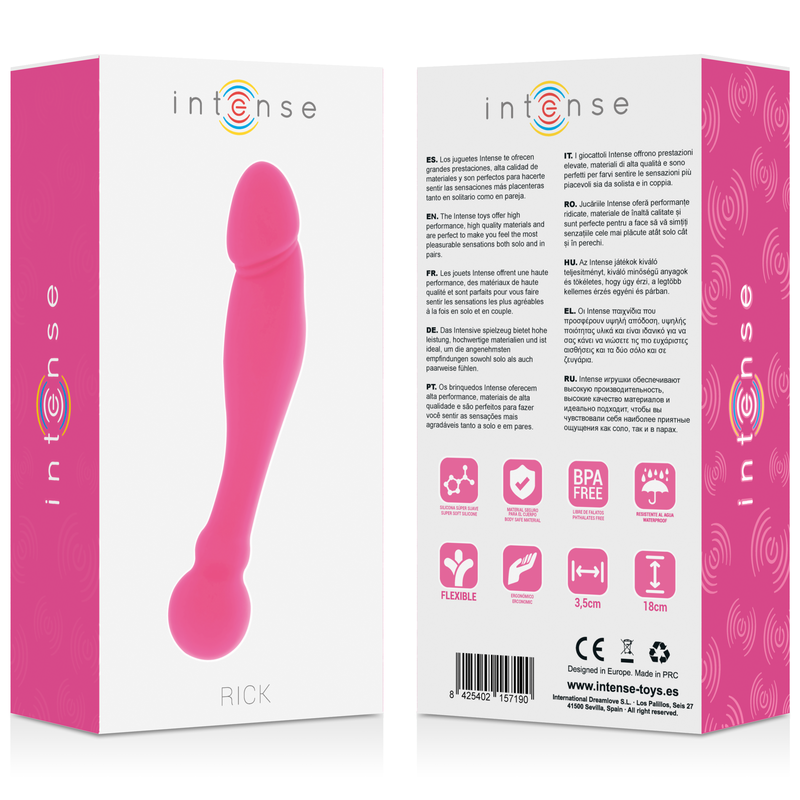 Silicone Rick Dual Rosa di INTENSE FUN, giocattolo intimo a forma di Rick con dettagli rosa brillante.
