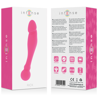Silicone Rick Dual Rosa di INTENSE FUN, giocattolo intimo a forma di Rick con dettagli rosa brillante.