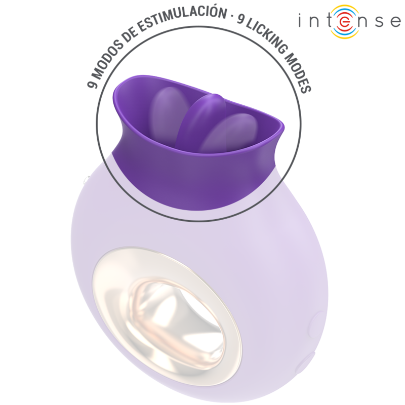 Stimolatore clitorideo INTENSE Tuli con 9 vibrazioni e 9 oscillazioni, colore viola, dettaglio del prodotto.