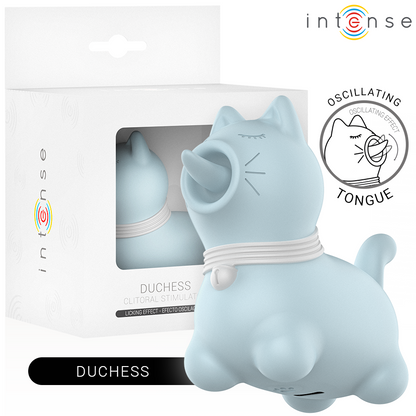 Stimolatore Duchess INTENSE FUN con lingua rotante a 360° di colore blu, design ergonomico e dettagli realistici.