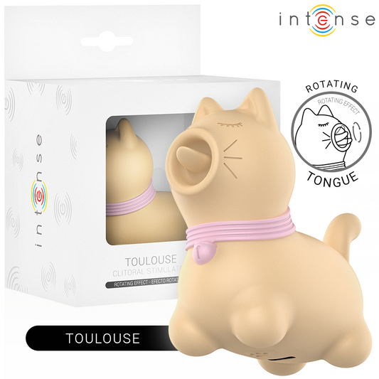 Stimolatore tolosa INTENSE FUN con lingua rotante a 360°, colore giallo, design ergonomico e dettagli realistici.