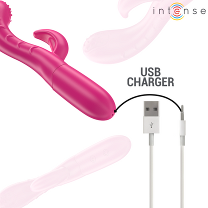 Vibratore Intense Fun Amara rosa con lingua stimolante e 10 modalità di vibrazione, design ergonomico e dettagli realistici.