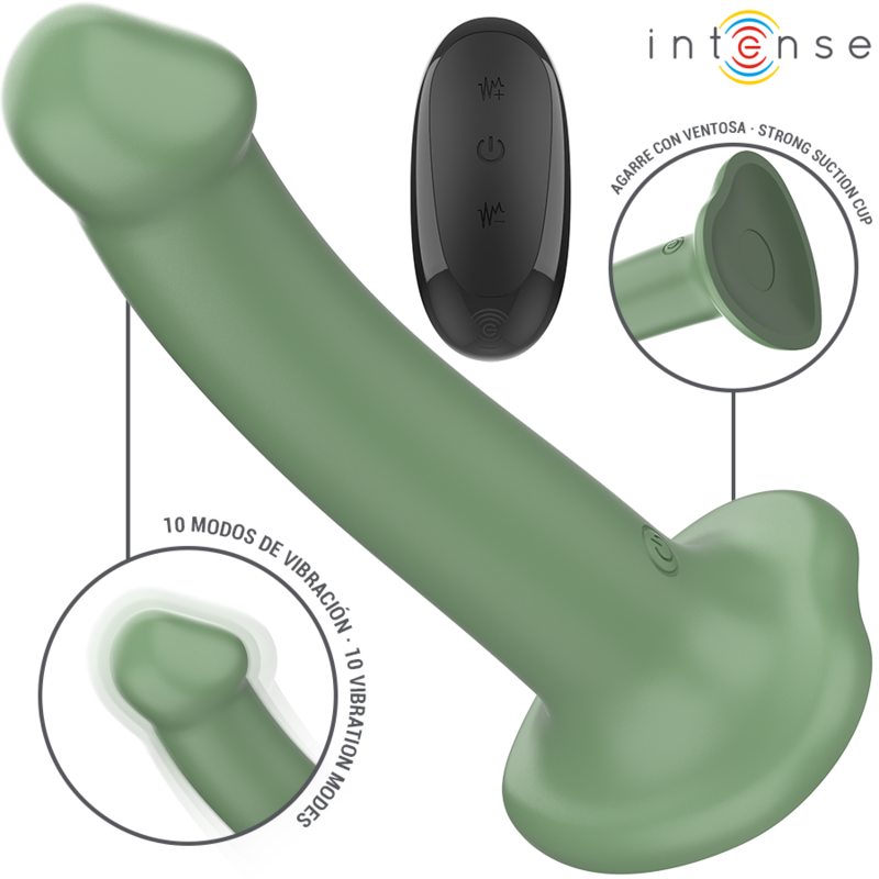 Vibratore Becca con ventosa verde di INTENSE FUN, telecomando, 10 vibrazioni, design ergonomico e resistente in silicone.