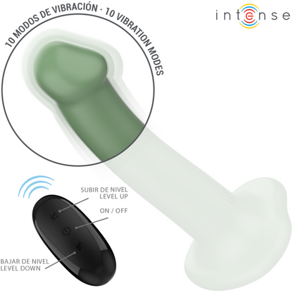 Vibratore Becca con ventosa verde di INTENSE FUN, telecomando e 10 modalità di vibrazione in immagine.