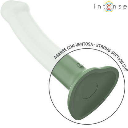 Vibratore Becca con ventosa e telecomando, marca INTENSE FUN, colore verde, offre 10 modalità di vibrazione.