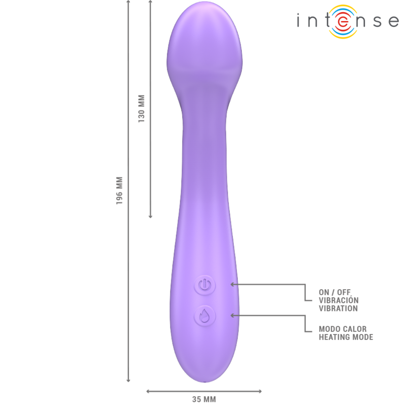 Vibratore Becky INTENSE FUN, 19 cm, riscaldabile, con 7 vibrazioni, colore viola, dettaglio del prodotto in silicone.