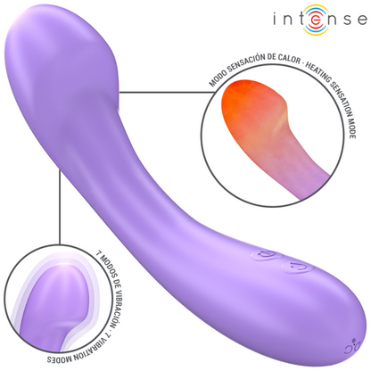 Vibratore Becky viola da 19 cm riscaldabile con 7 modalità di vibrazione, prodotto da INTENSE FUN.
