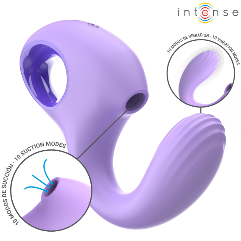 Vibratore e stimolatore Baxter viola del marchio INTENSE FUN, con forma ergonomica e dettagli di alta qualità.