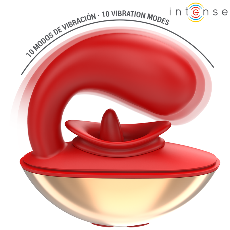 Vibratore e stimolatore INTENSE Mariah a forma di U rosso con 10 vibrazioni, design ergonomico e superficie liscia.