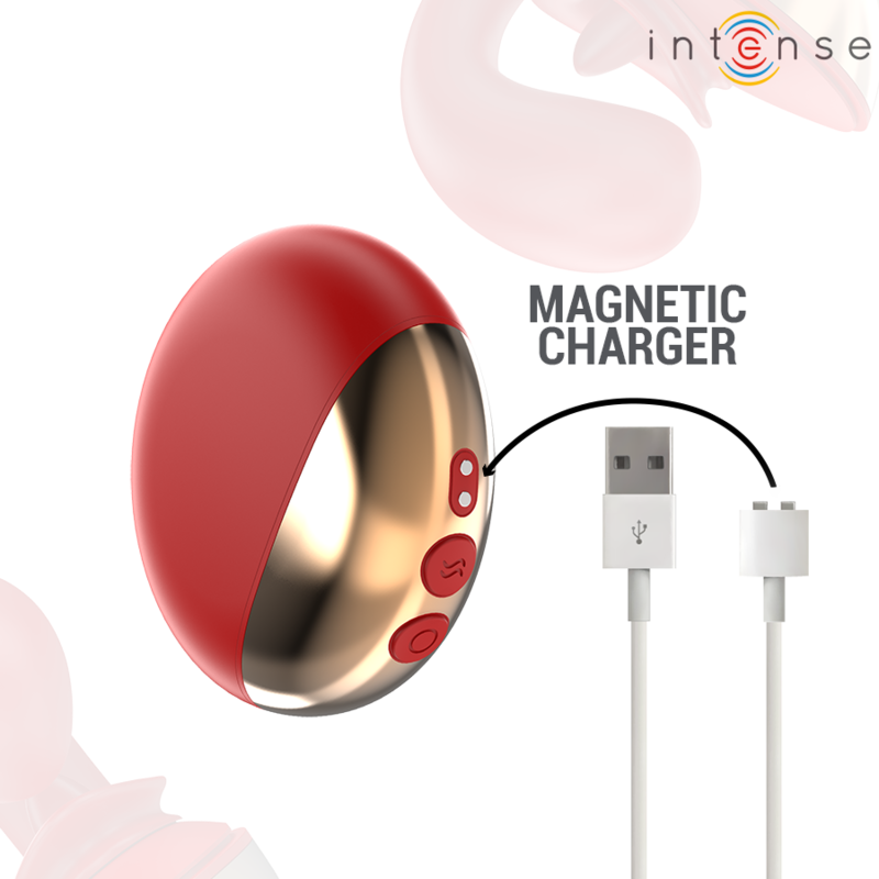 Vibratore e stimolatore INTENSE Mariah a forma di U rosso con 10 vibrazioni, design ergonomico e dettagli vibranti.