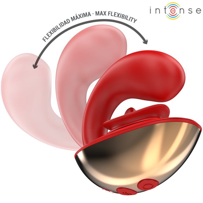 Vibratore e stimolatore INTENSE Mariah a forma di U, rosso, con 10 modalità di vibrazione, design ergonomico.