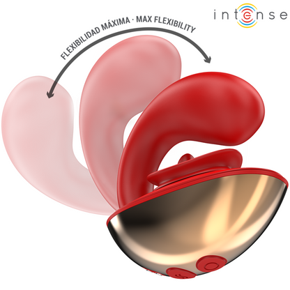 Vibratore e stimolatore INTENSE Mariah a forma di U, rosso, con 10 modalità di vibrazione, design ergonomico.