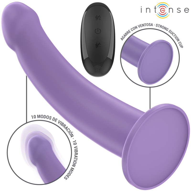Vibratore INTENSE Eddie viola di 17,5 cm con telecomando, 10 vibrazioni, design ergonomico e funzionale.