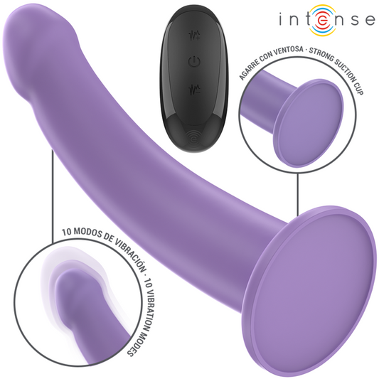 Vibratore INTENSE Eddie viola di 17,5 cm con telecomando, 10 vibrazioni, design ergonomico e funzionale.