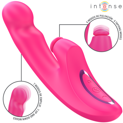 Vibratore multifunzione rosa INTENSE EMI 13,5 cm con 10 modalità di vibrazione, design compatto e versatile.