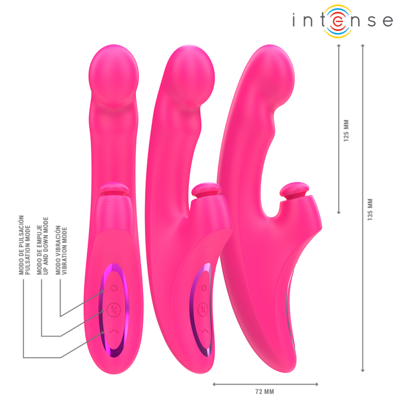 Vibratore INTENSE EMI rosa da 13,5 cm, multifunzione 3 in 1 con 10 modalità di vibrazione, elegante e versatile.