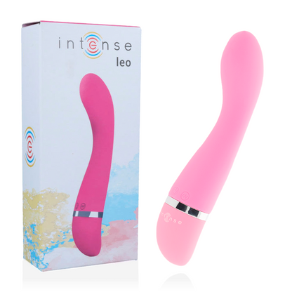 Vibratore Leo rosa in silicone di lusso di INTENSE FUN, design elegante e superficie liscia per piacere intenso.