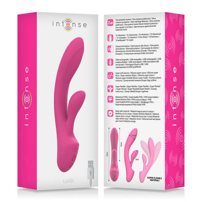 Vibratore Luigi Rabbit in silicone liquido rosa di INTENSE FUN, con design ergonomico e dettagli realistici.