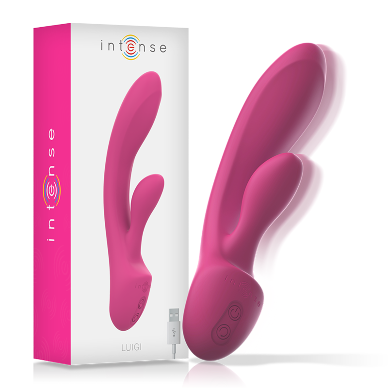 Vibratore Luigi Rabbit in silicone liquido rosa di INTENSE FUN, con design ergonomico e dettagli realistici.