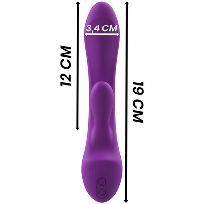 Vibratore Luigi Rabbit in silicone liquido viola di INTENSE FUN, dettagliata immagine del prodotto con design ergonomico