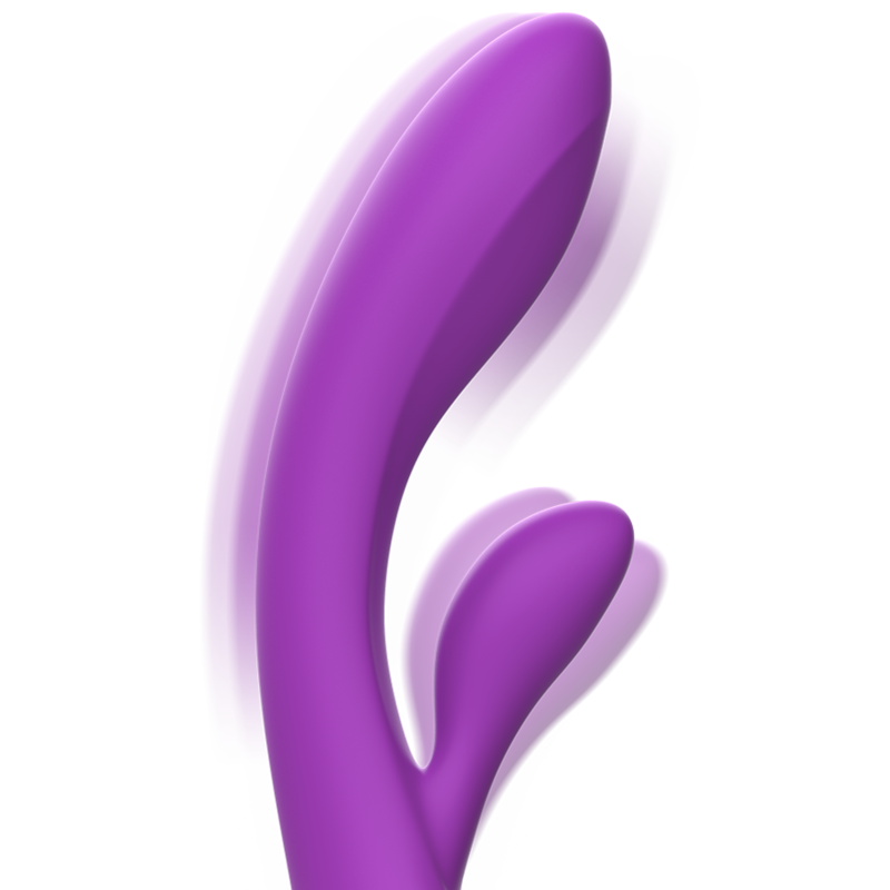 Vibratore rabbit INTENSE in silicone liquido viola con design ergonomico, ideale per stimolazione duale, marchio INTENSE FUN.