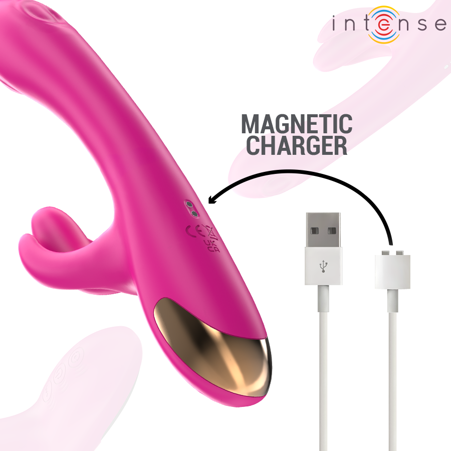 Vibratore multifunzione coniglio Britney INTENSE FUN, 23 cm rosa, con dettagli realistici e pulsanti di controllo.