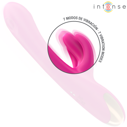 Vibratore multifunzione coniglio Britney di INTENSE FUN, 23 cm, colore rosa, con design dettagliato e superficie liscia.