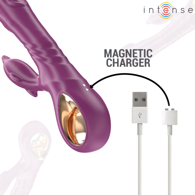 Vibratore multifunzione INTENSE FUN Halle con stimolatore a lingua a delfino viola, design ergonomico e dettagli colorati