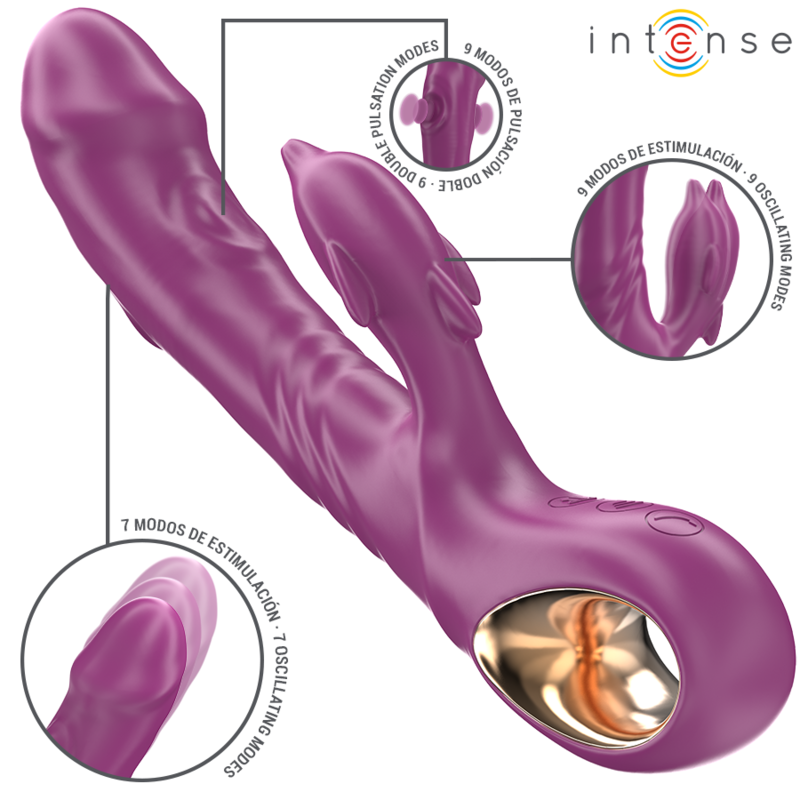 Vibratore multifunzione INTENSE FUN Halle con lingua stimolante a delfino, colore viola, design ergonomico e dettagli realistici