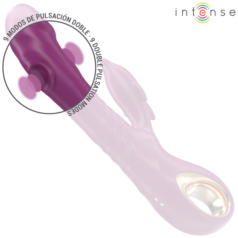 Vibratore multifunzione INTENSE Halle con stimolatore a lingua a delfino viola, design ergonomico e dettagli colorati