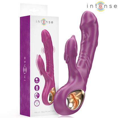 Vibratore multifunzione INTENSE FUN Halle con lingua stimolante a delfino viola, design ergonomico e dettagli realistici