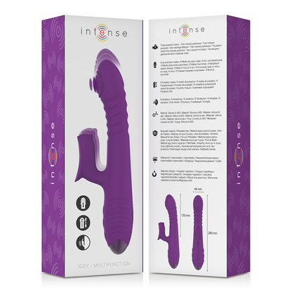 Vibratore multifunzione ricaricabile INTENSE Iggy Up & Down con stimolatore clitorale viola, design elegante e funzionalità avanzate.