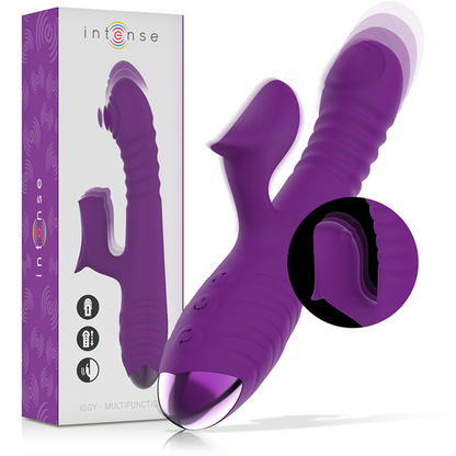 Vibratore multifunzione ricaricabile Iggy Up & Down con stimolatore clitorale viola, prodotto da INTENSE FUN.