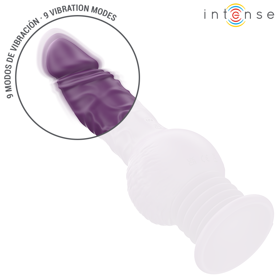 Vibratore multifunzione Tatum di INTENSE FUN, 24 cm, viola, con vibrazione su e giù, ideale per stimolazione e piacere.