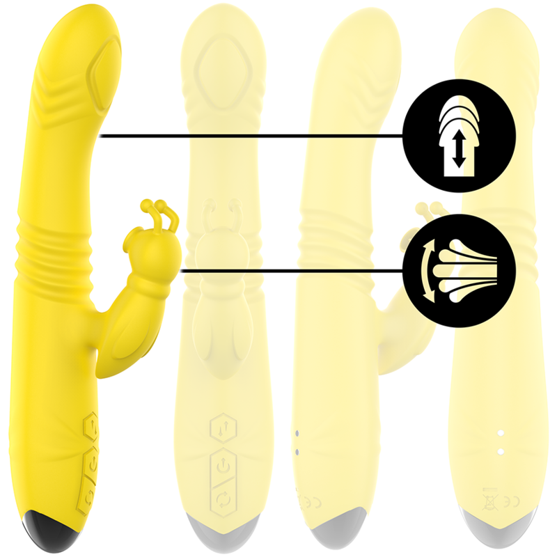 Vibratore multifunzione INTENSE Tokyo Up & Down con stimolatore clitorale giallo, design ergonomico e funzionalità multiple